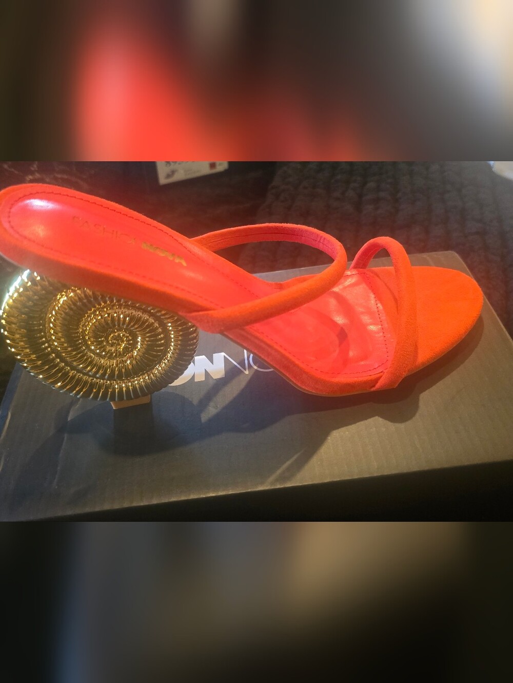 Fashion Nova Orange Metallic Block Heel Sandal